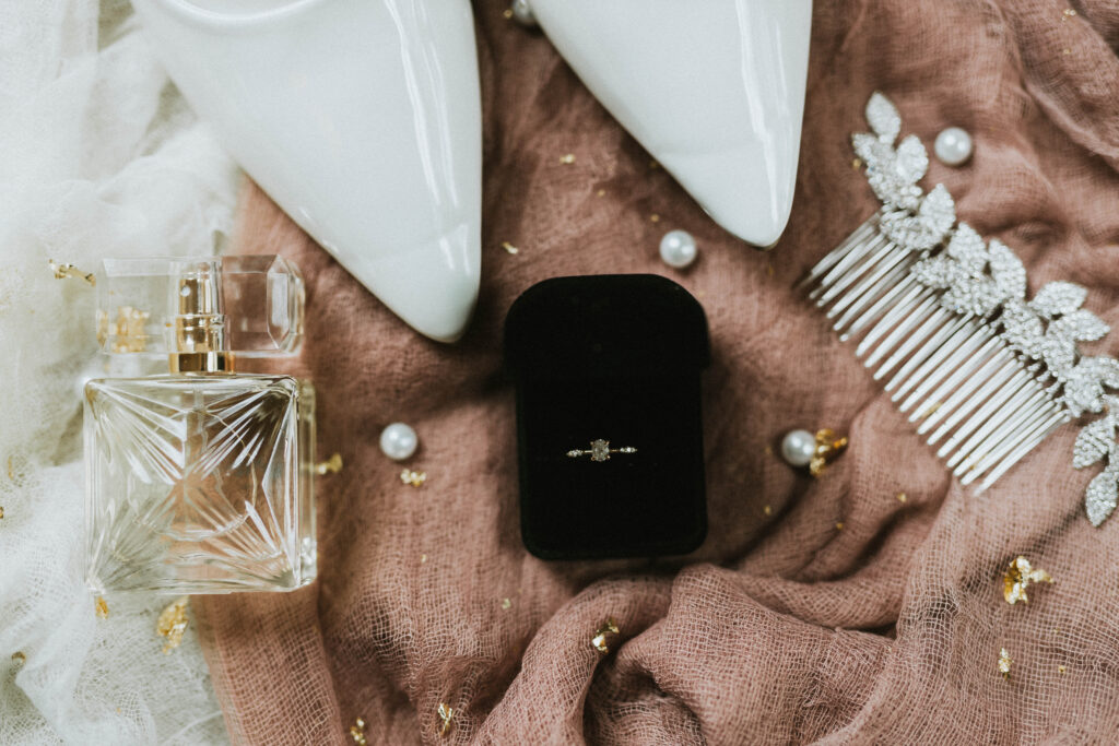 wedding day bride details and flat lay